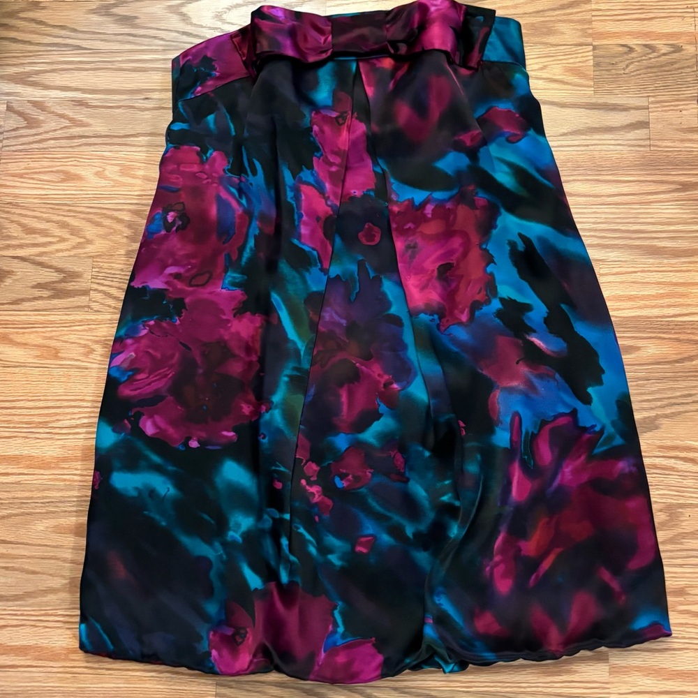 Floral Satin Strapless Dress Blue and Pink Sz: 8